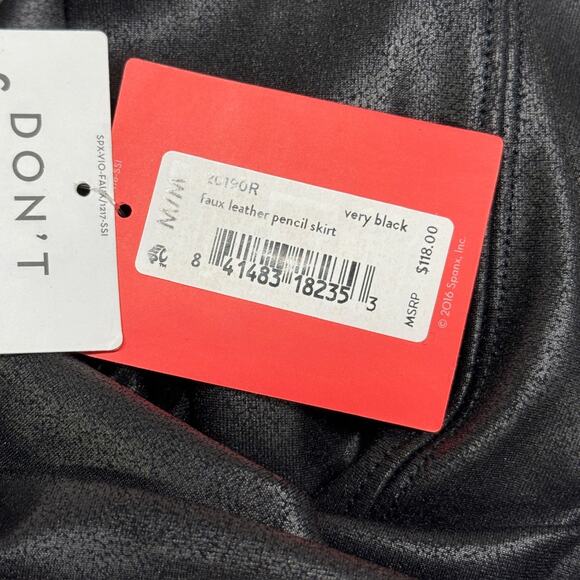 Spanx Midi Faux Leather Skirt Black Grunge Whimsigoth Shaping Woman’s M NWT - Picture 6 of 8